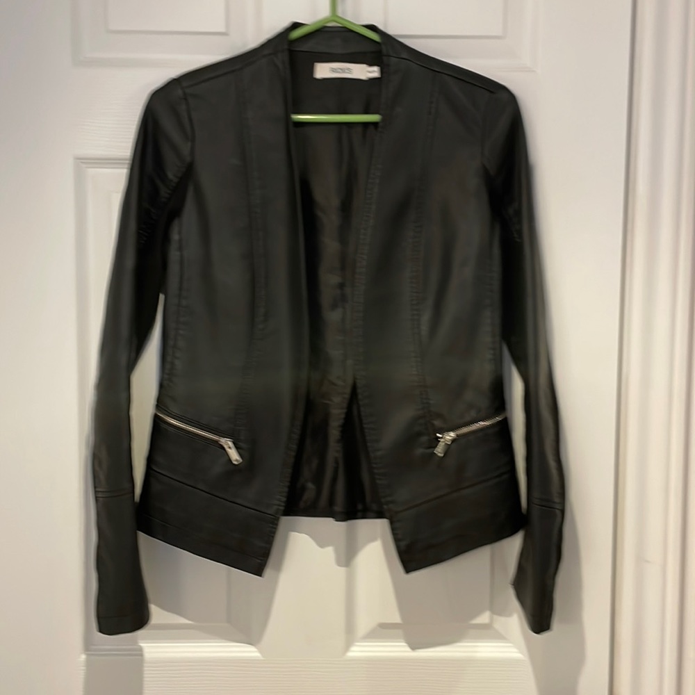 Vegan leather open blazer moto jacket
